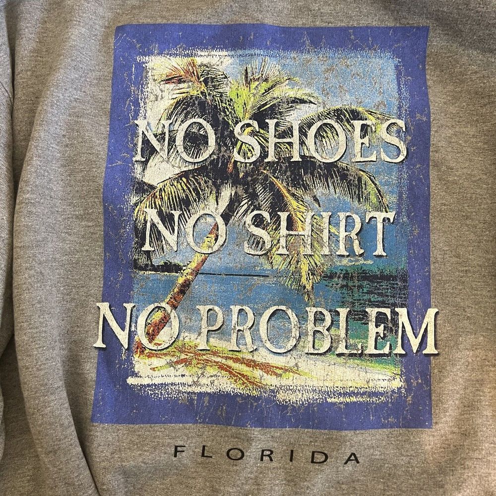 Vintage 90s Florida‎ Crewneck Sweatshirt Gray Jerzees Men's  Large Palm Trees